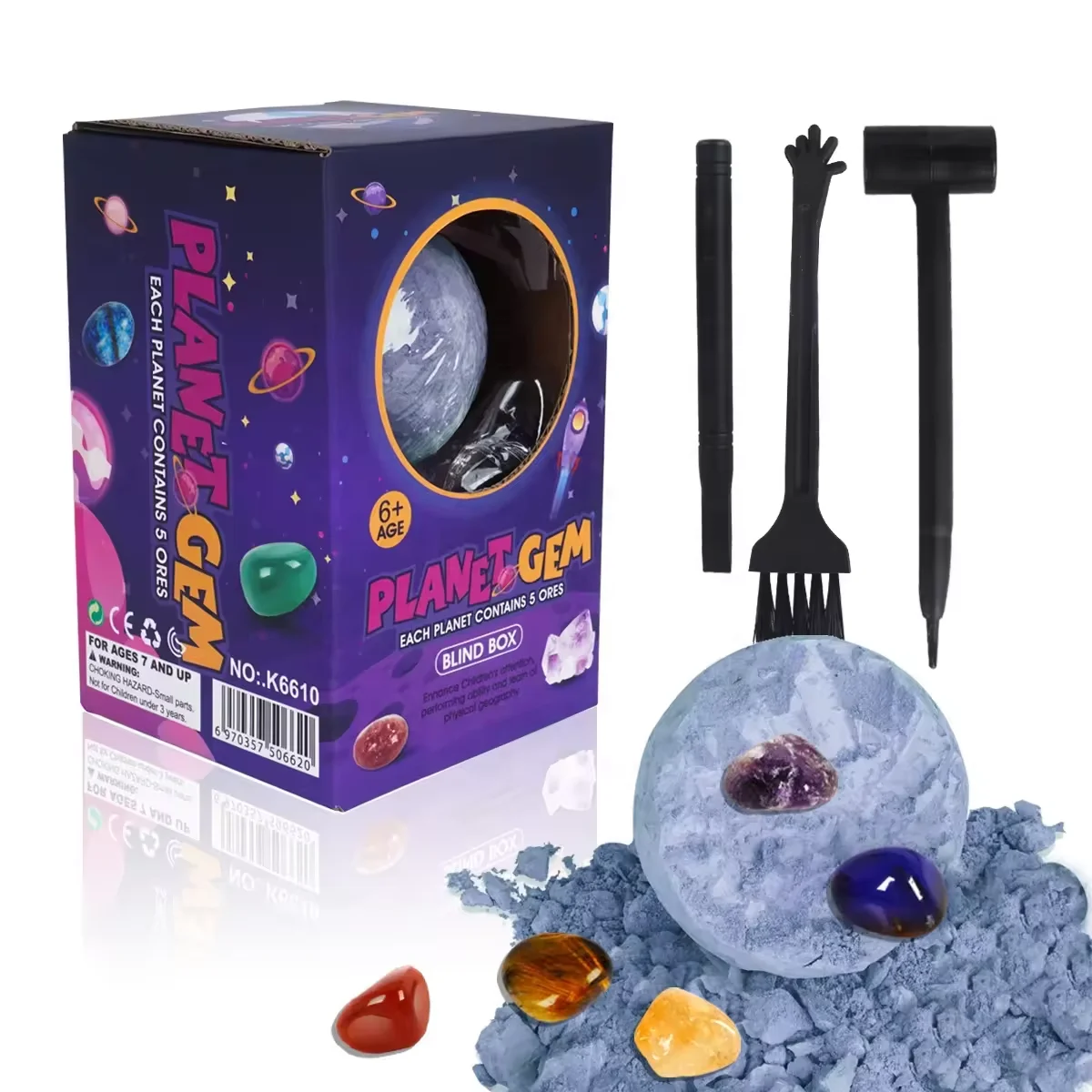 Solar System Moon archaeological digging kit Excavation 5pcs Natural Gemstone Sets Stone Dig Kit For Kids Toys
