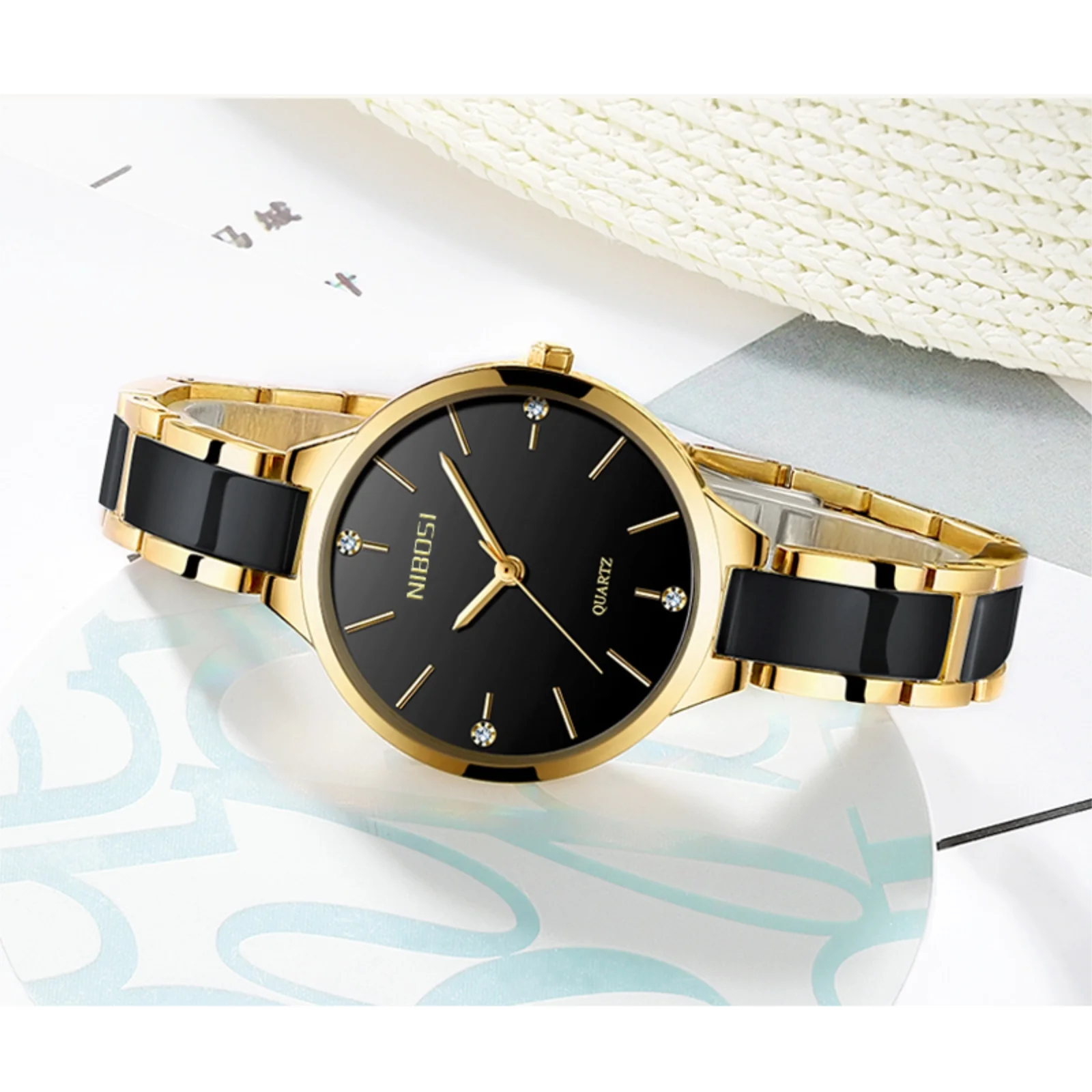 Hot Selling NIBOSI 2330 Montre Femme Customised Elegant Ceramic Brand Watch for Woman