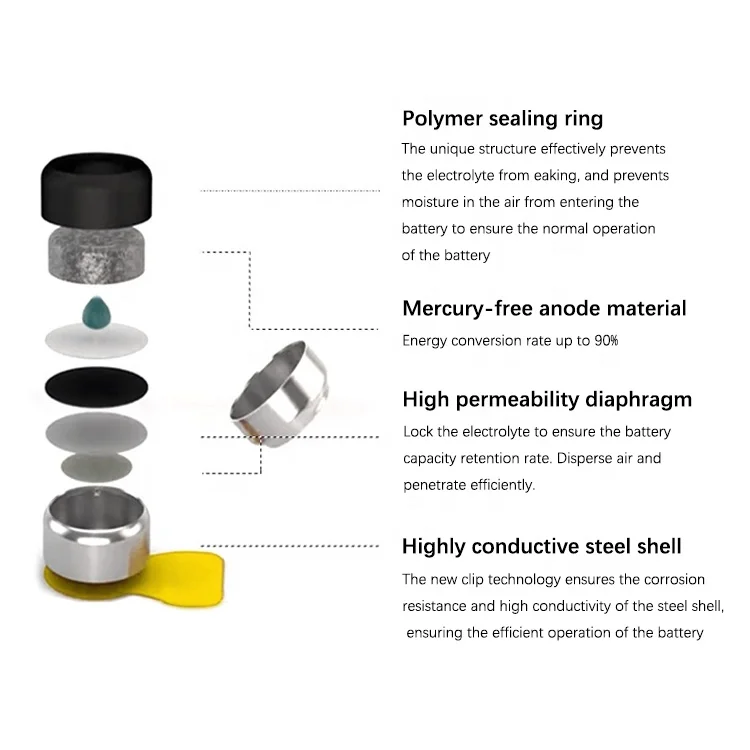 pr536 1.45v piles longest lasting a10 zinc air hearing aid battery