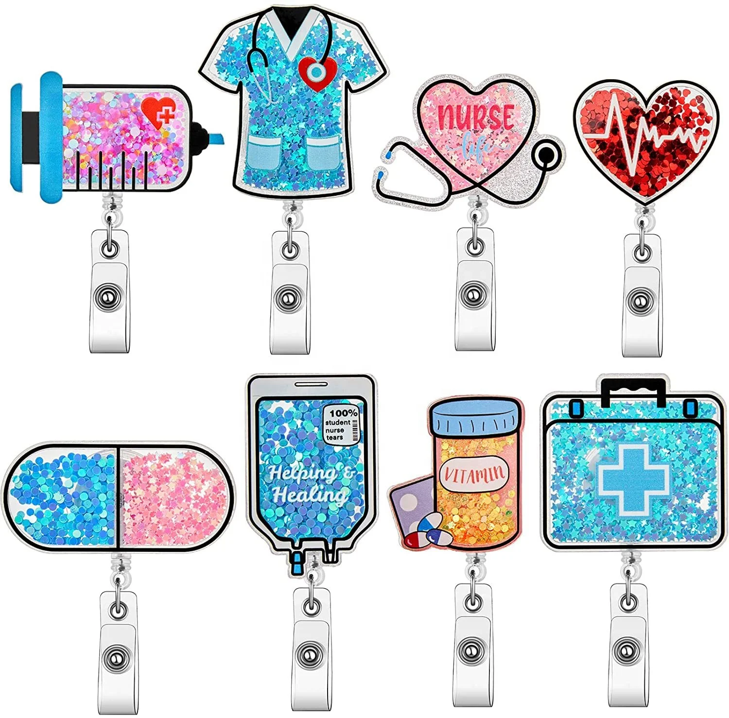 Custom Glitter Scrub Life Acrylic Badge Reel NICU RN Badge Holder Medical Accessories Of Nurse