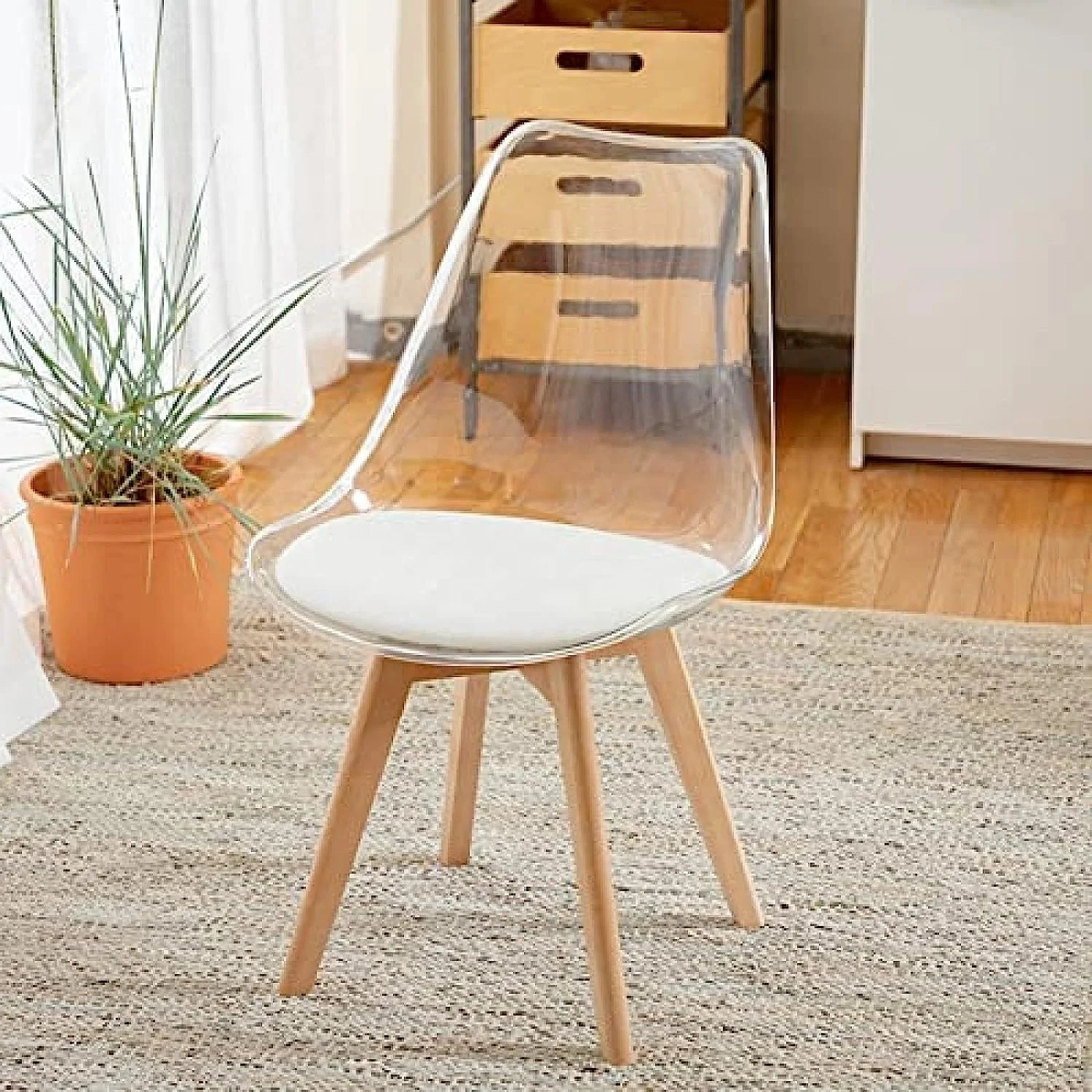 PE transparent seat chair wood leg office chair dining chair supplier