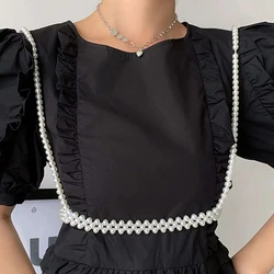 2022 Fashion Sexy Imitation Pearl Harness Belt Handmade Pearls Bead Elastic Vest Camisole Top All Match Shirts Dress