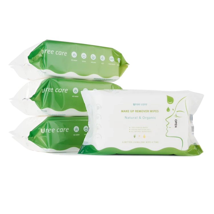 Custom Private Label Organic adult facial cleaning wet wipes Makeup Remover Wipes refreshments cleansing face wipes