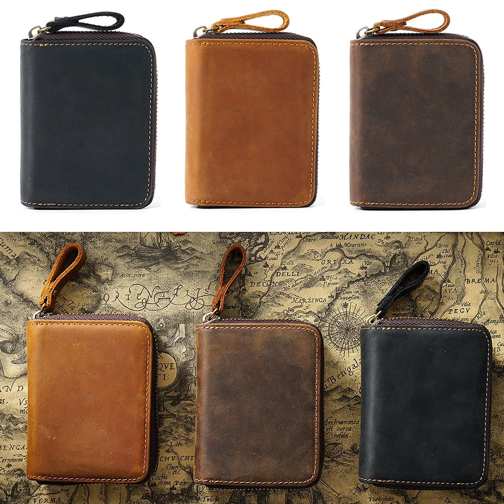 Large Capacity Vintage Genuine Leather Wallet, RFID Blocking Wallet with Card Holder Money Slot Bifold Zipper Wallet for Men