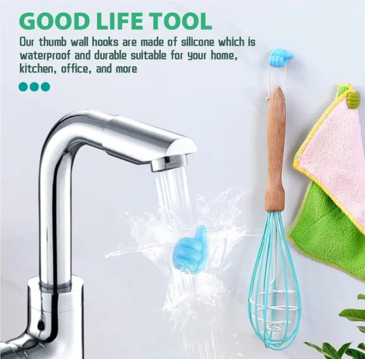 Self Adhesive Wall Decoration Hook Creative Silicone Thumb Key Hanger Hook Home Office Data Cable Clip Wire Desk Organizer