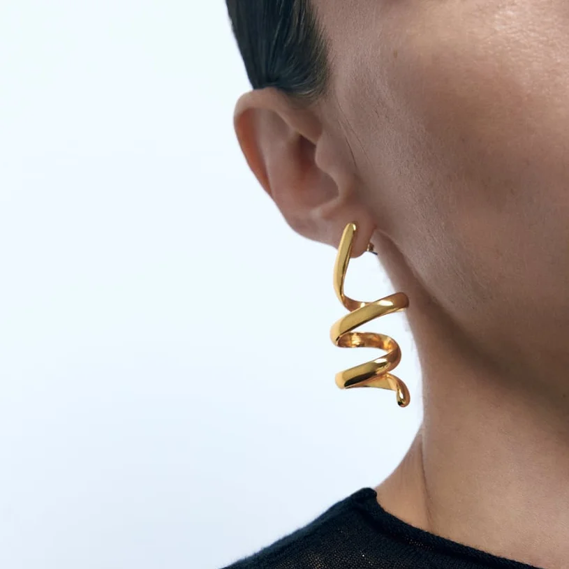 Unique ZA Vintage Spiral Gold Metal Dangle Earrings for Women 2023 Fall New Casual Party Jewelry Accessories