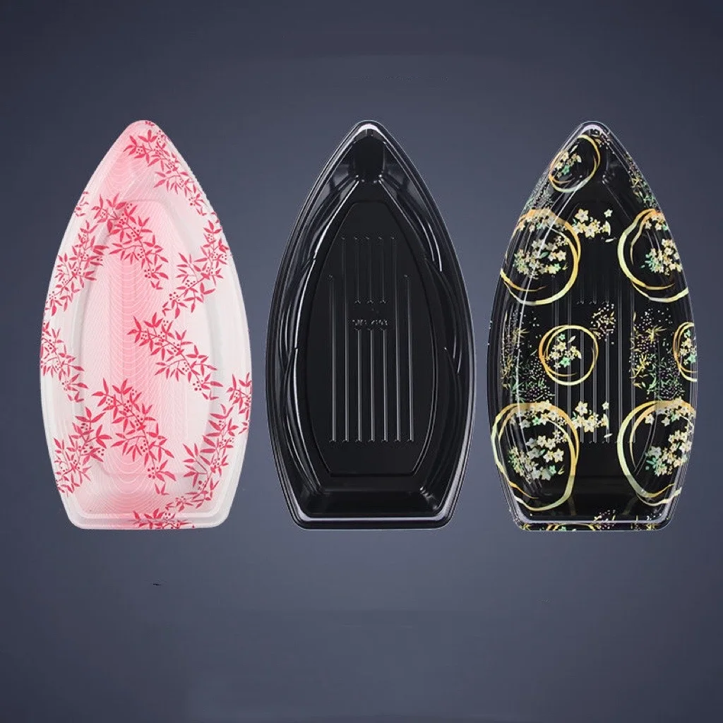 Custom Eco-friendly Luxury Boats Plastic Sushi Box Square Circular Rectangle Black Colored Sushi Takeaway Packaging Box Togo