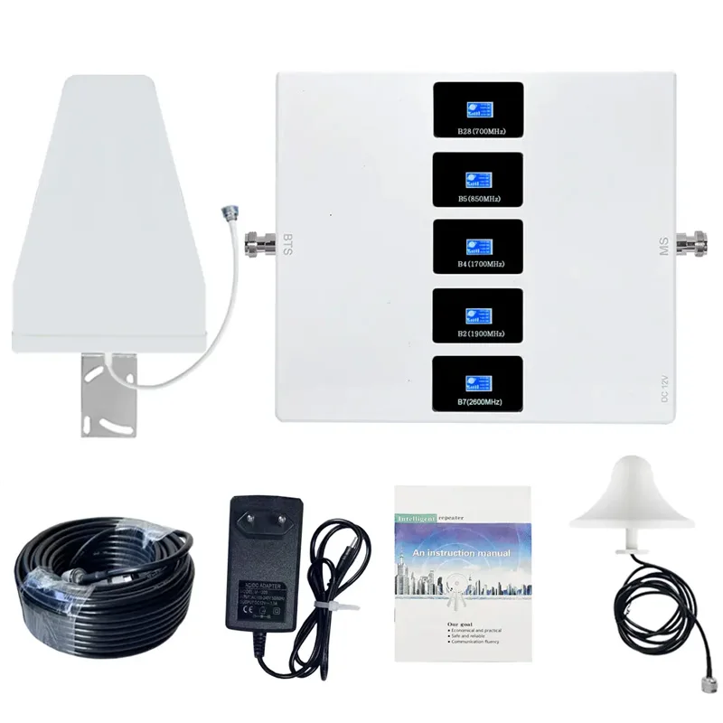 Five Band B28 B8 B3 B1 B7 Cell Phone Signal Repeater 700 900 1800 2100 2600MHz Mobile Phone Signal Booster Amplifier