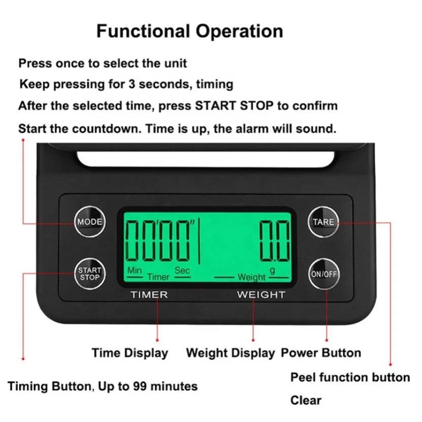 Barista Tools Products 3000g Coffee Timer Units with Tare Function Digital Kitchen Scale Multifunction Food Scale