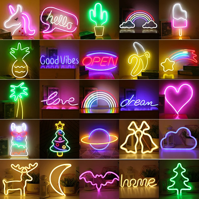 LED Neon Night Light Wall Art Night Lamp LED Signs Christmas Birthday Gift Wedding Party Wall Hanging Neon Lamp