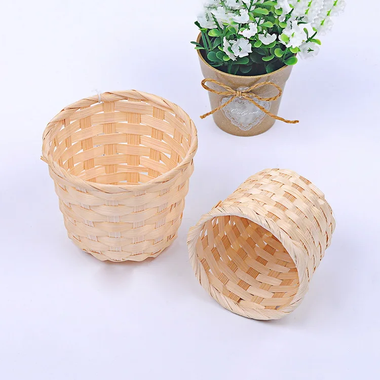2022 Bulk Ecofriendly Decor Storage Basket Custom Bamboo Kids Easter Eggs Candy Baskets With Handle