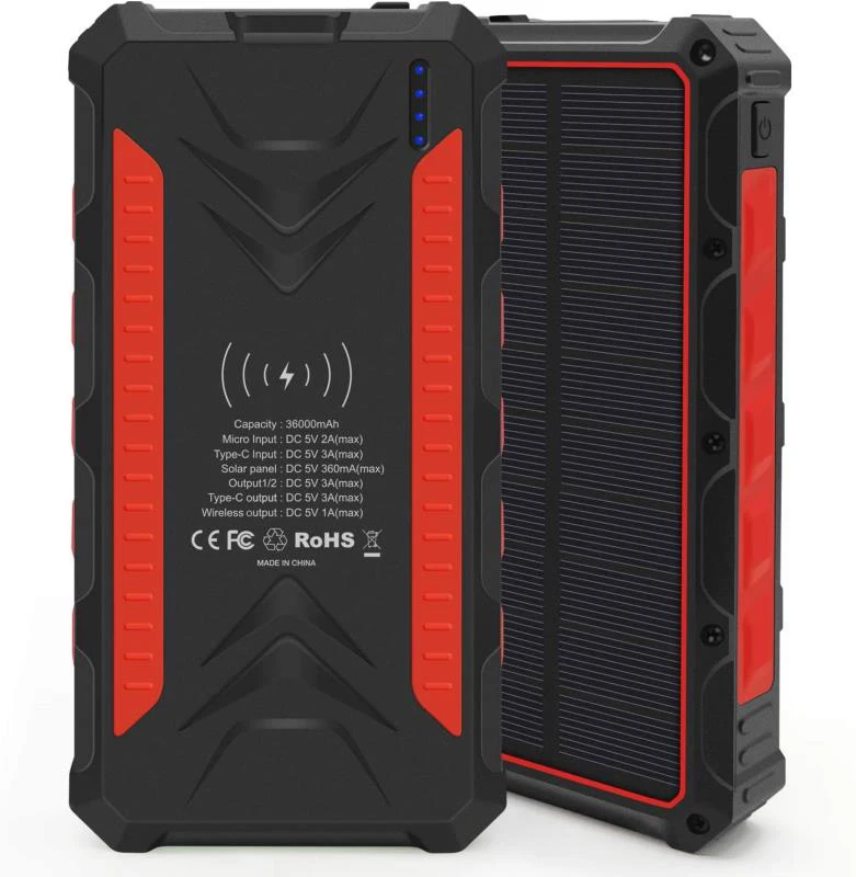 Hot on Amazon 36000mAh Solar Power Bank Cheap TWO USB Port Ultra Thin Solar Charger with LED for Promotions/Gift