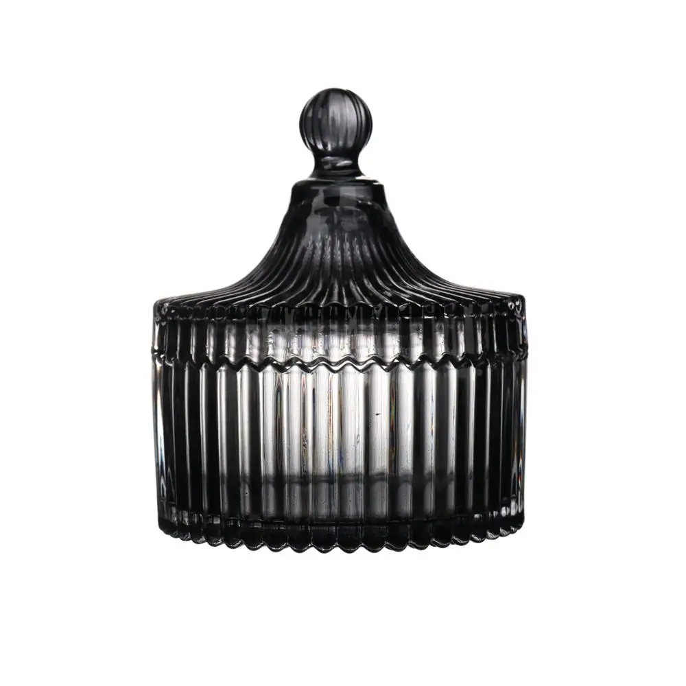 Wholesale high quality candle container with lids black beauty wedding decorative candy bowl glass candy jar set with lid