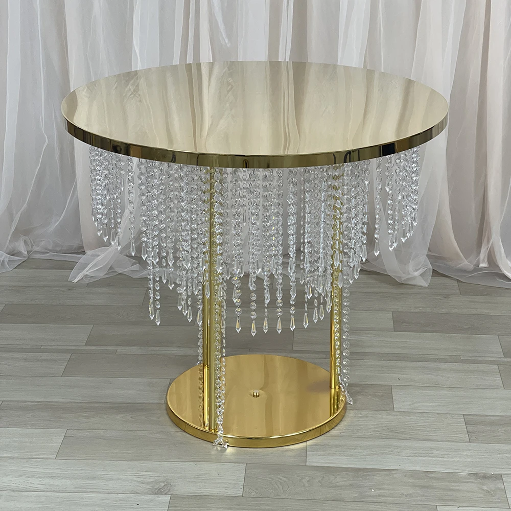 Good Quality Gold Round Metal Wedding Cake Stand With Crystal Beads European dessert table For Party Props