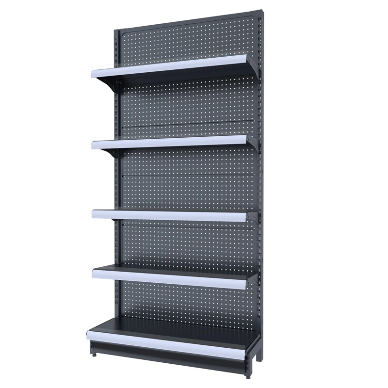 Hot Selling Single Side Metal Pegboard Gondola Shelving Heavy/Light Duty Design Pharmacy Retail Supermarket Storage Acrylic
