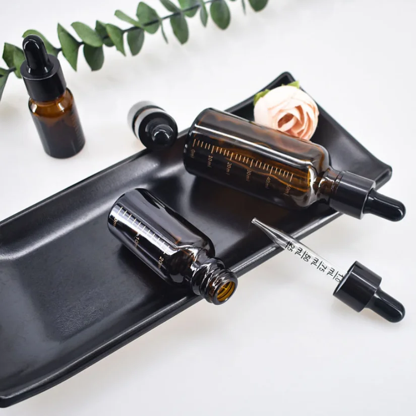 30ml amber glass 1 oz essential oil dropper bottle with measurement scale dropper pipette