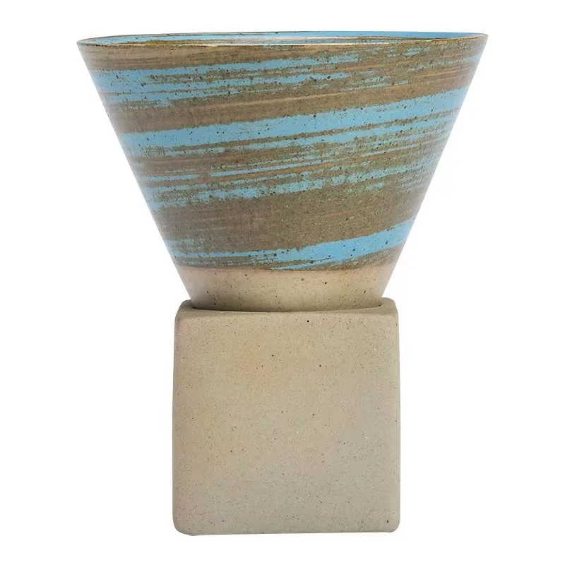 Ceramic Japanese Vintage Creative Pottery Funnel Cone Shape Coffee Cup Tea Cup With Square Tray