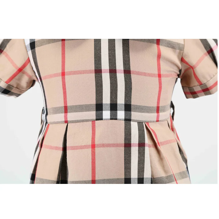 High Quality Summer Little Girls Plaid Puffy Dress Short Sleeve Big Bow Flare Ball Gown Toddler Princess Dress