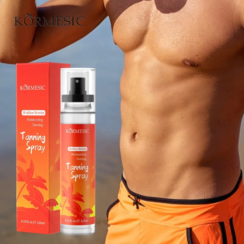 KORMESIC Private Label Natural Fake Bronzer Sunless Foaming Spray Shimmering Tanning Accelerator Skin Self Tanning Mousse Mitt