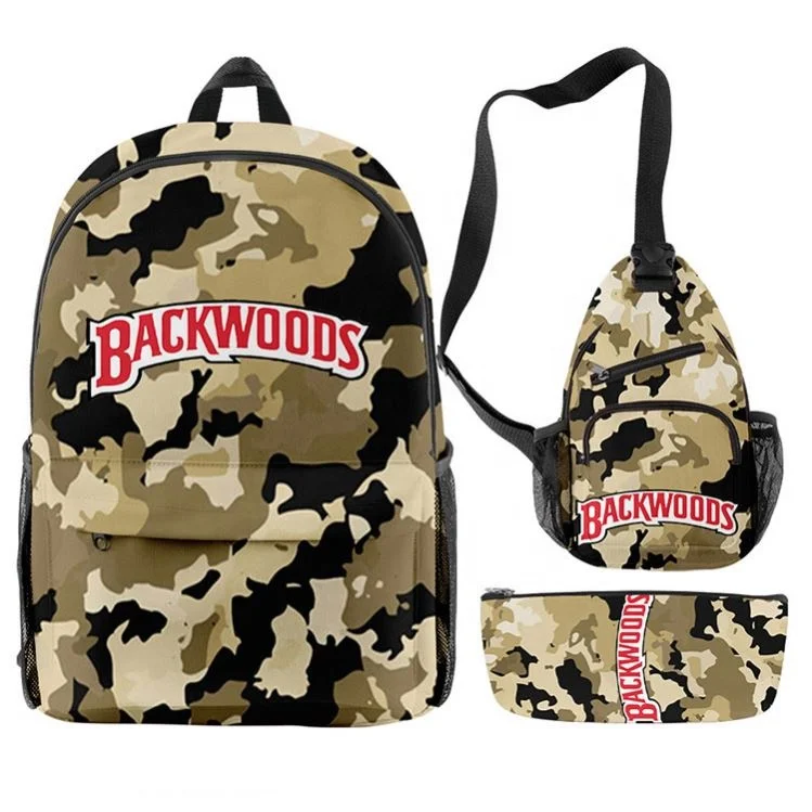 Wholesale Fashionable 3Pcs Backwoods Cigar Backpack For Boys Men Backwood Print Bag Laptop Shoulder School Bag Travel Bag