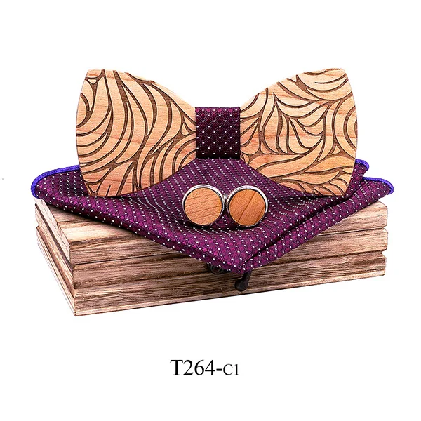2019 New arrival Wood Bowtie+Handkerchief+Cufflinks Sets Marriage Groom Wooden Bow Tie Bowknots Wedding Christmas