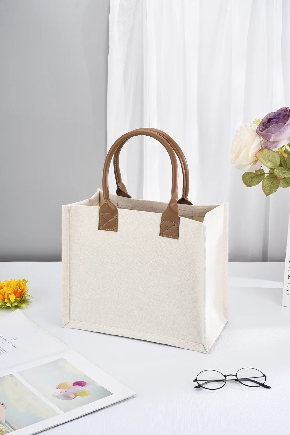 Customizable  canvas bags custom logo and pu handle Shopping Bags for Your Business or Event  mini canvas boat tote bags