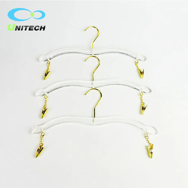 Custom clear plastic acrylic underwear display hanger lingerie metal hooks for clothes hanger