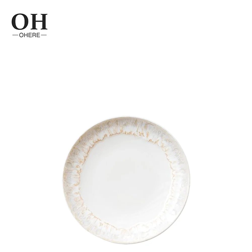 Artistic stone texture edge 4 pcs ceramic plate sets Simple white color wedding charger service dinner plate Microwave Safe use