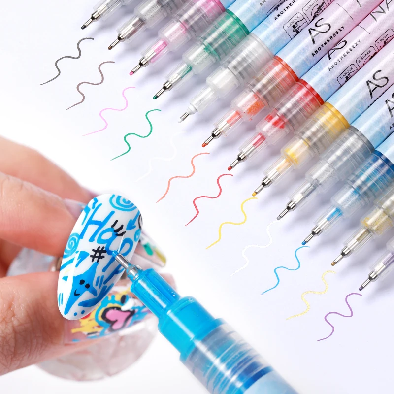 AS 12pcs Nail Art Graffiti Pen Waterproof Nail Polish Quick Dry Nail Art Painting Pen DIY Abstract Lines Pen