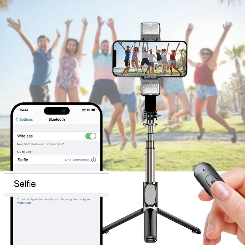 360 Rotation Gimbal Stabilizer Tripod Stand Smart Selfie Stick Mobile Phone Mount With 2 Led Fill Light Remote Control 3 In 1