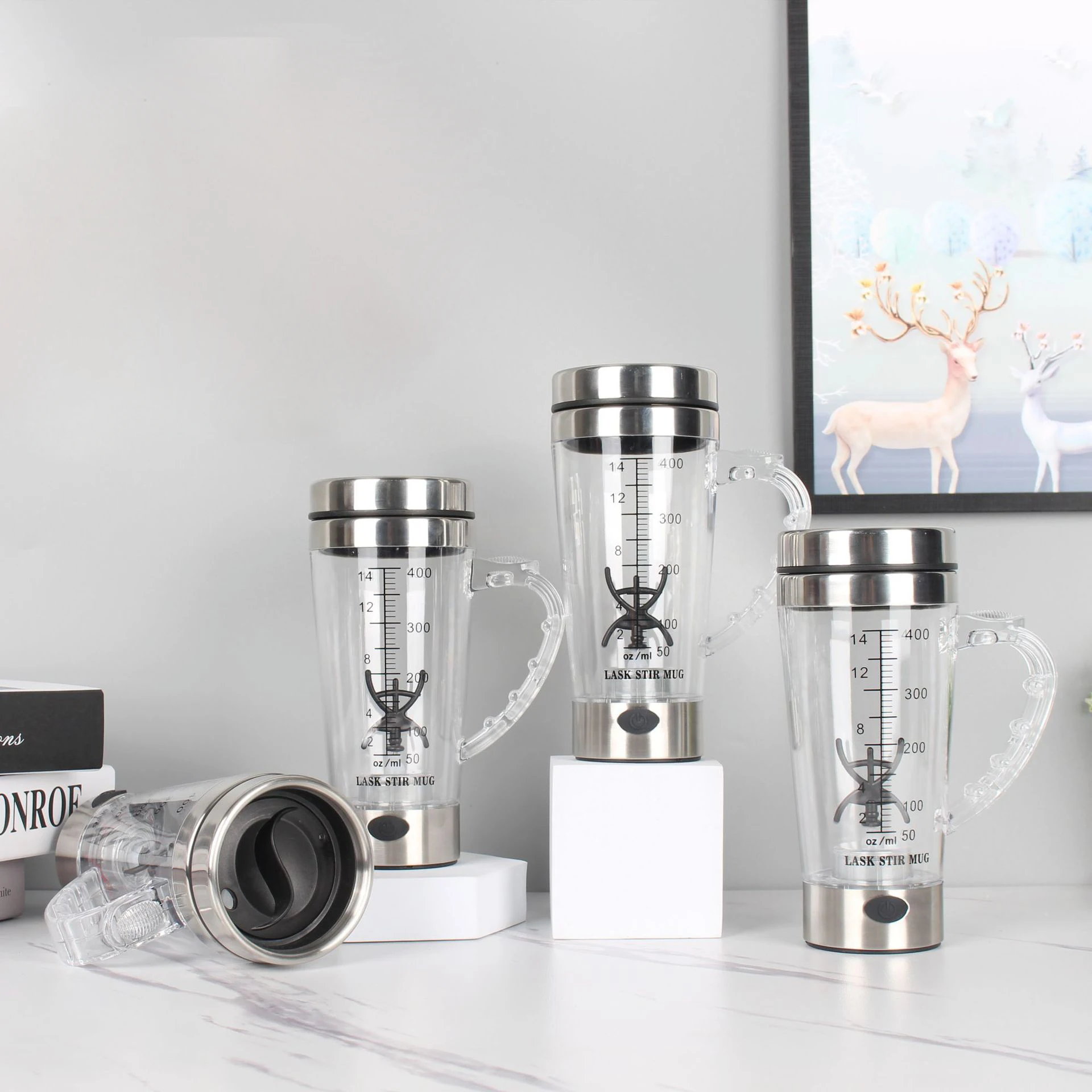 Self stirring mug stainless steel cups Portable blender Electric mixer Coffee Shaker Cup Automatic transparent Magnetic Mug