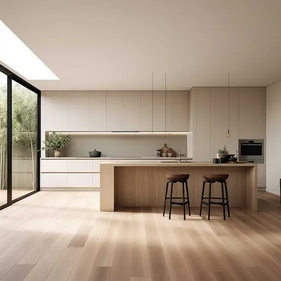 CBMmart One-stop customized hpl laminate plywood kitchen island sink table quartz counter led top focus on cabinet design