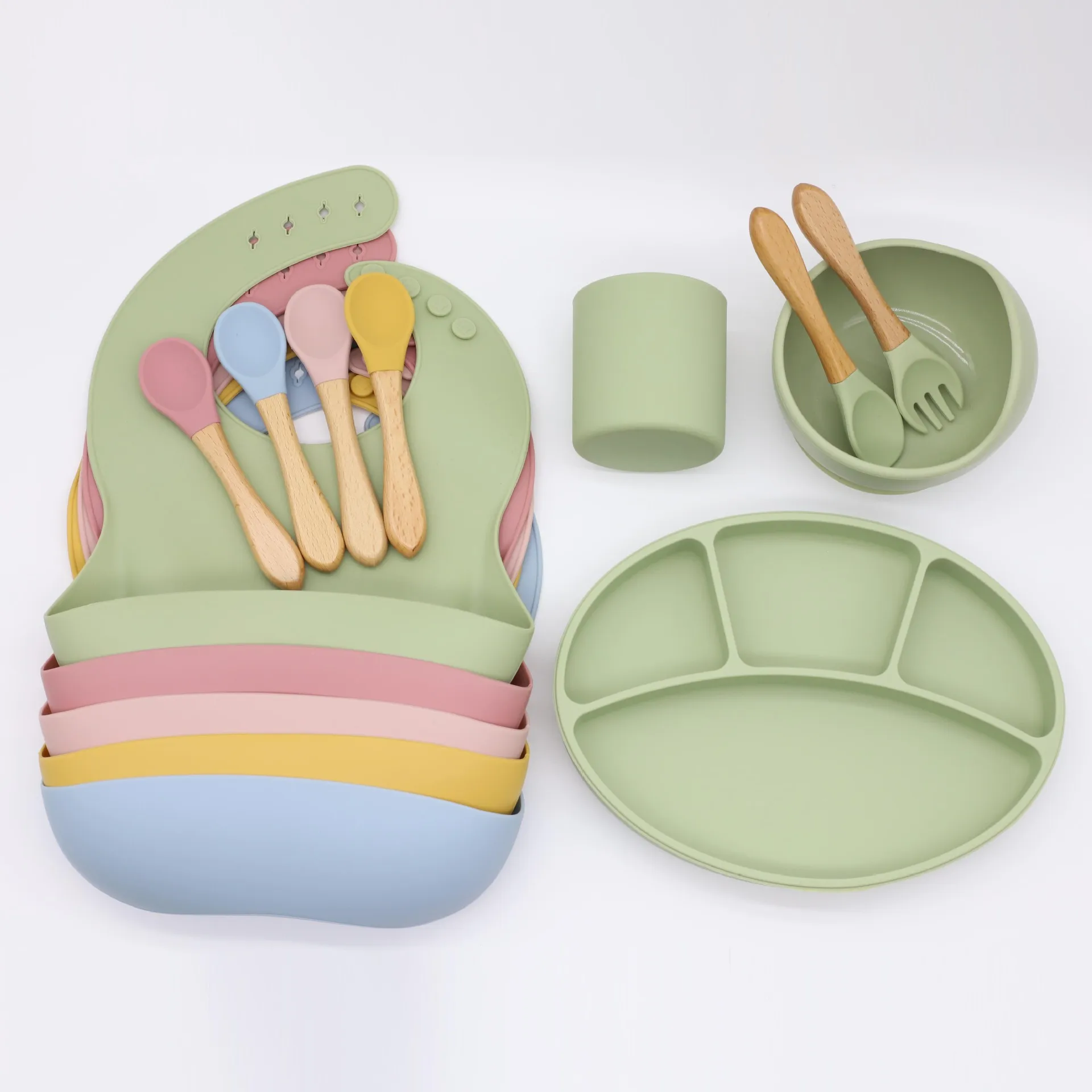 Top Sale BPA Free Safety Silicone Divided Plates Anti Spill Kids Feeding Divided Dish Plates For Baby Kids