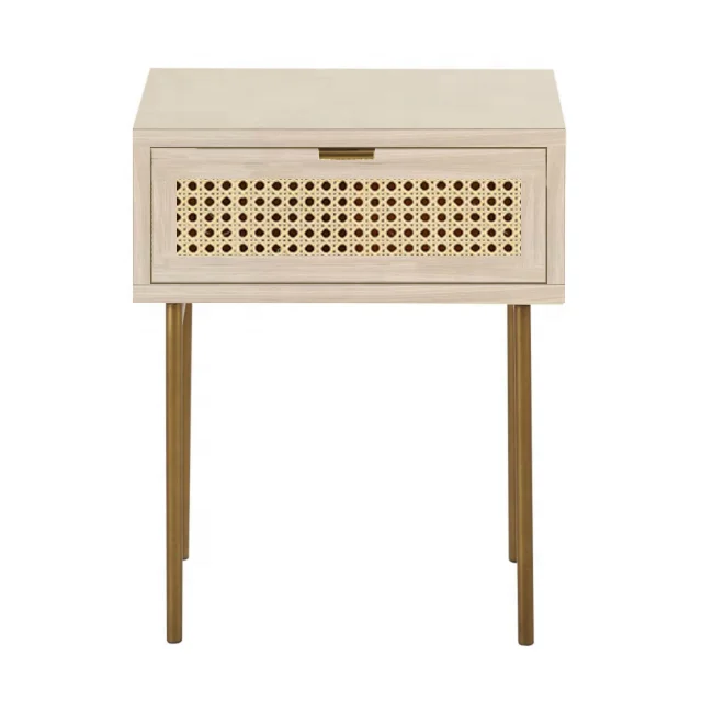 Jinsong Fashion Rattan Bedside Furniture 2 Door Bedroom Living Room Chest Small Wooden Rattan Storage Cabinet