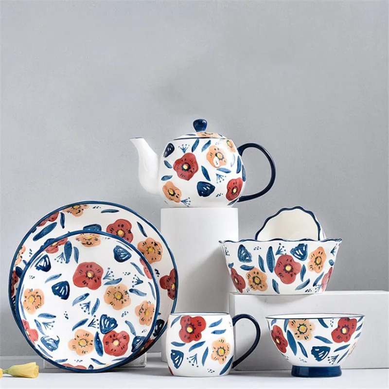 AB Grade Durable Ceramic Cup Plate Sets Hand Printing Wholesale Dinnerware Sets Tableware
