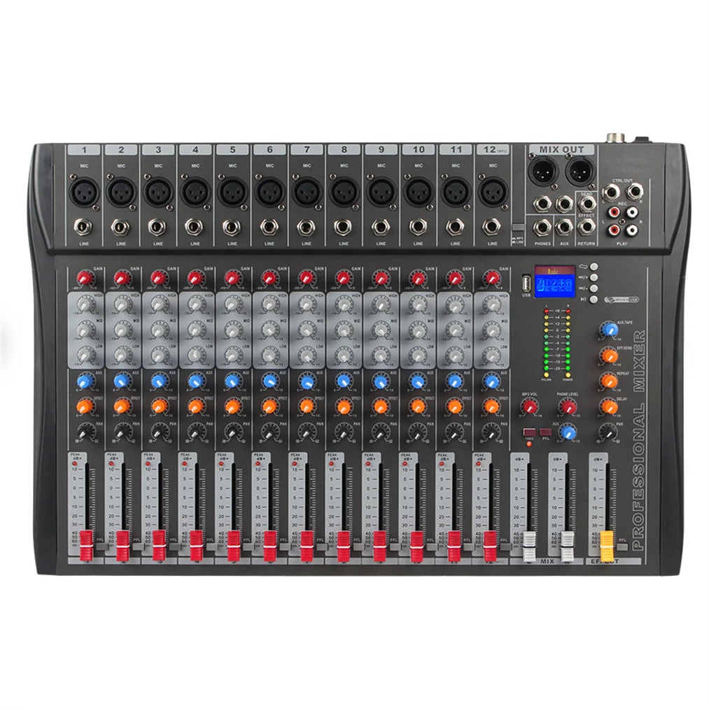 CT12 Channel Blueteeth Mixer Audio Digital Effect Sound Mixing Console Equipment USB 48V DJ Mixing Studio Equipment