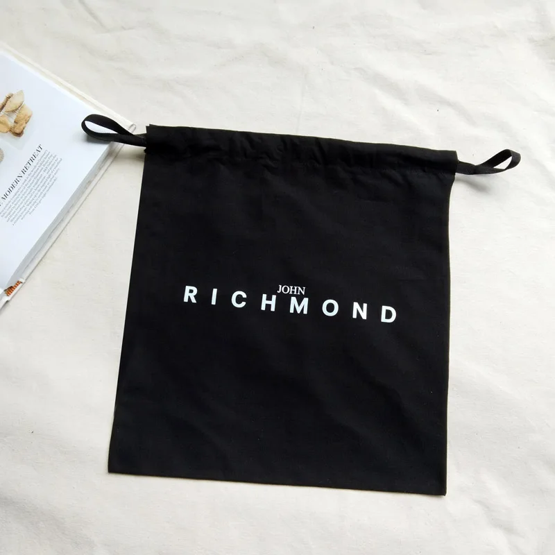 Wholesale Eco-Friendly Black Draw String Bag Printed Customized Size And Color Gift Bag Soft Cotton Drawstring Pouch