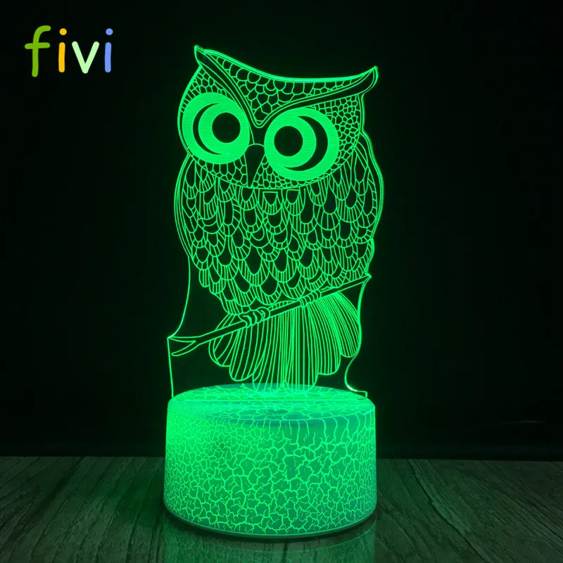 Owl 3D Night Light Optical Illusion Lamp 7 Colors Change Touch Sensor USB Bedside Lamps LED Table Desk Light