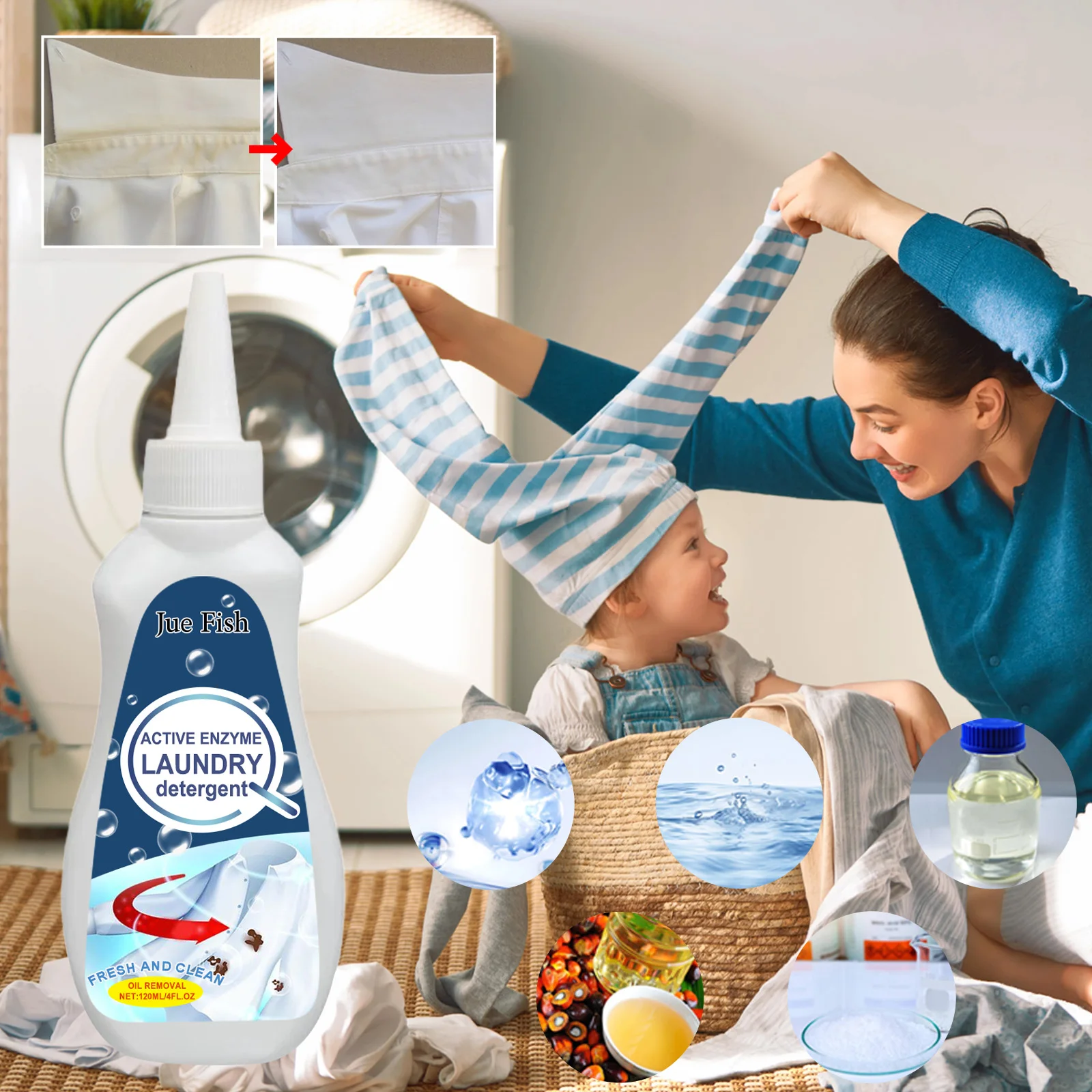 Jue-fish Laundry Detergent Liquid Enzyme Clothing Stains Cleaner Eco-friendly Fabric Cleaner Liquid