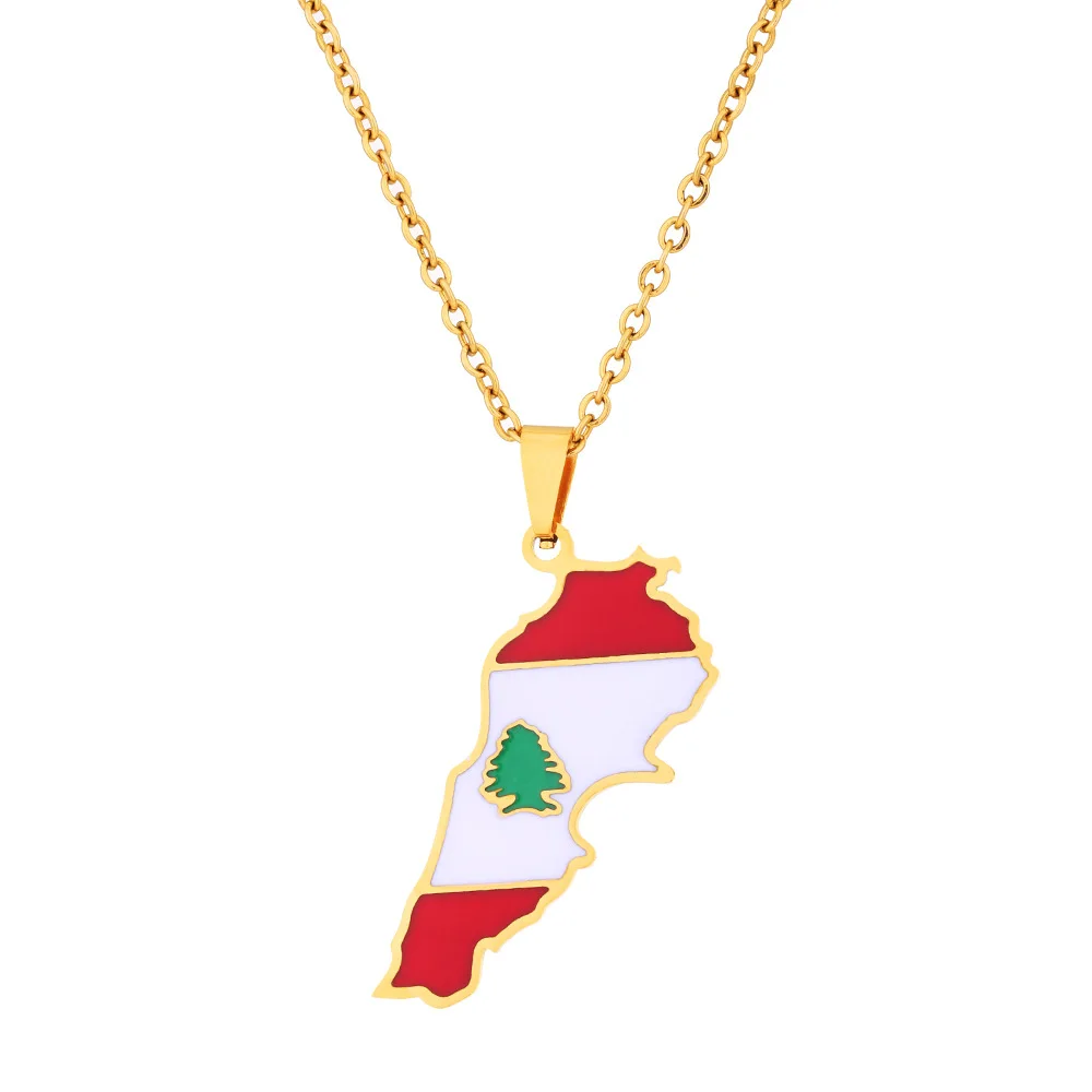 Vintage Lebanese oil drip map pendant necklace for men and women Lebanon stainless steel couple necklace accessories