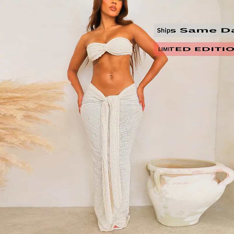 Wholesale Knitwear Long Skirt Bra Set 2-Piece Set For Women Spring 2024