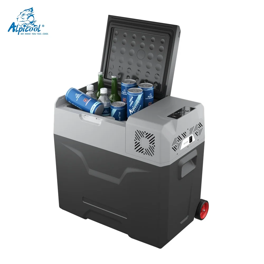 Портативный автомобильный холодильник с колесом и ручкой