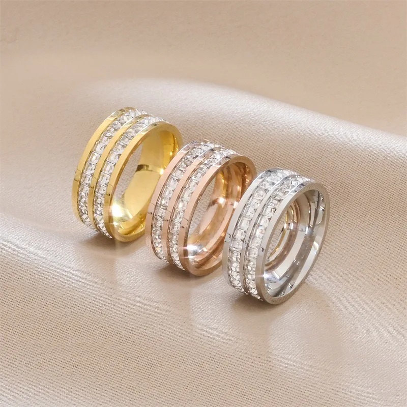 Exquisite Stainless 18k Gold Tennis Zircon Engagement Wedding Couple Finger Ring Women Luxury Cz Knuckle Ring For Gift