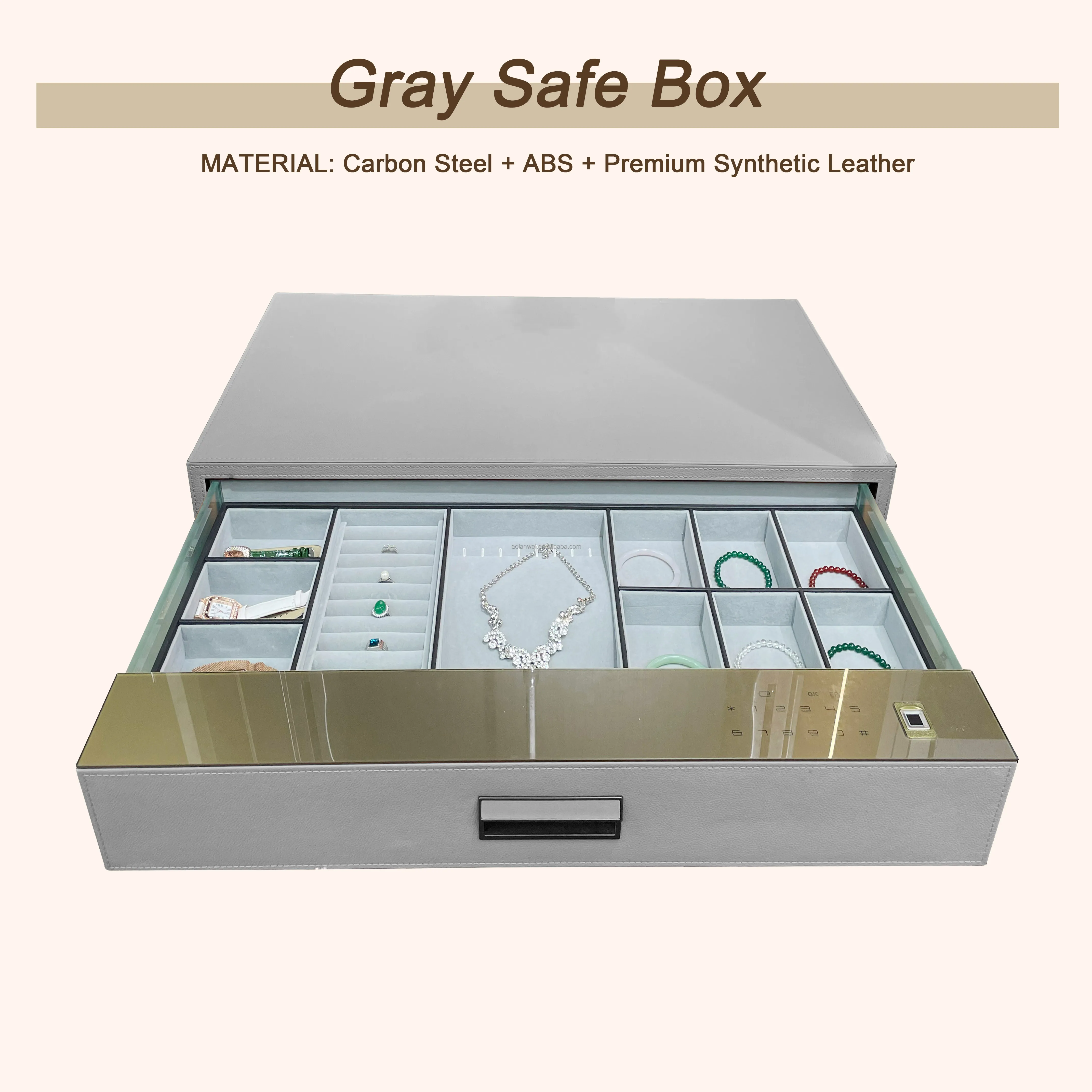New Design Elegant Gray Velvet Inner Freestanding Safe Deposit Box for Sale Drawer Type Fingerprint lock for Jewellery Storage