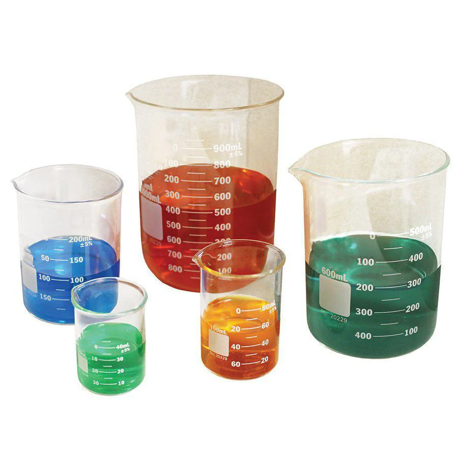 Laboratory Standard  Borosilicate Glass  Low Form Product Clear 50ml Glass Beaker With Spout With Printed Graduations