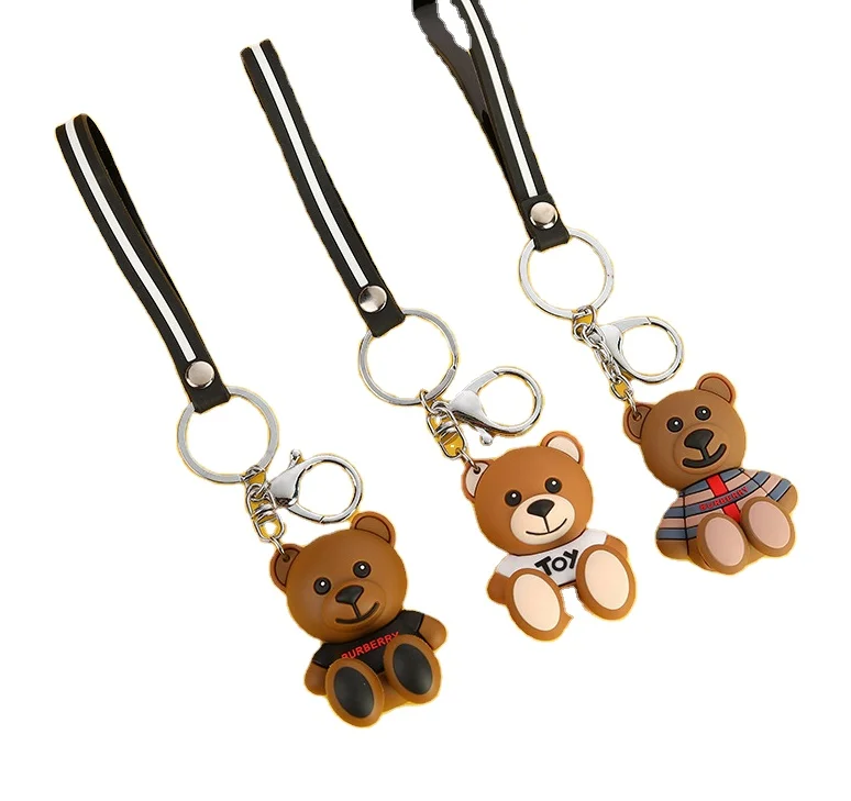 Cute Cartoon Soft Silicone 3d Little Bear Keychain Wholesale Couples Custom Logo Keychains With 3d Characters Keychains