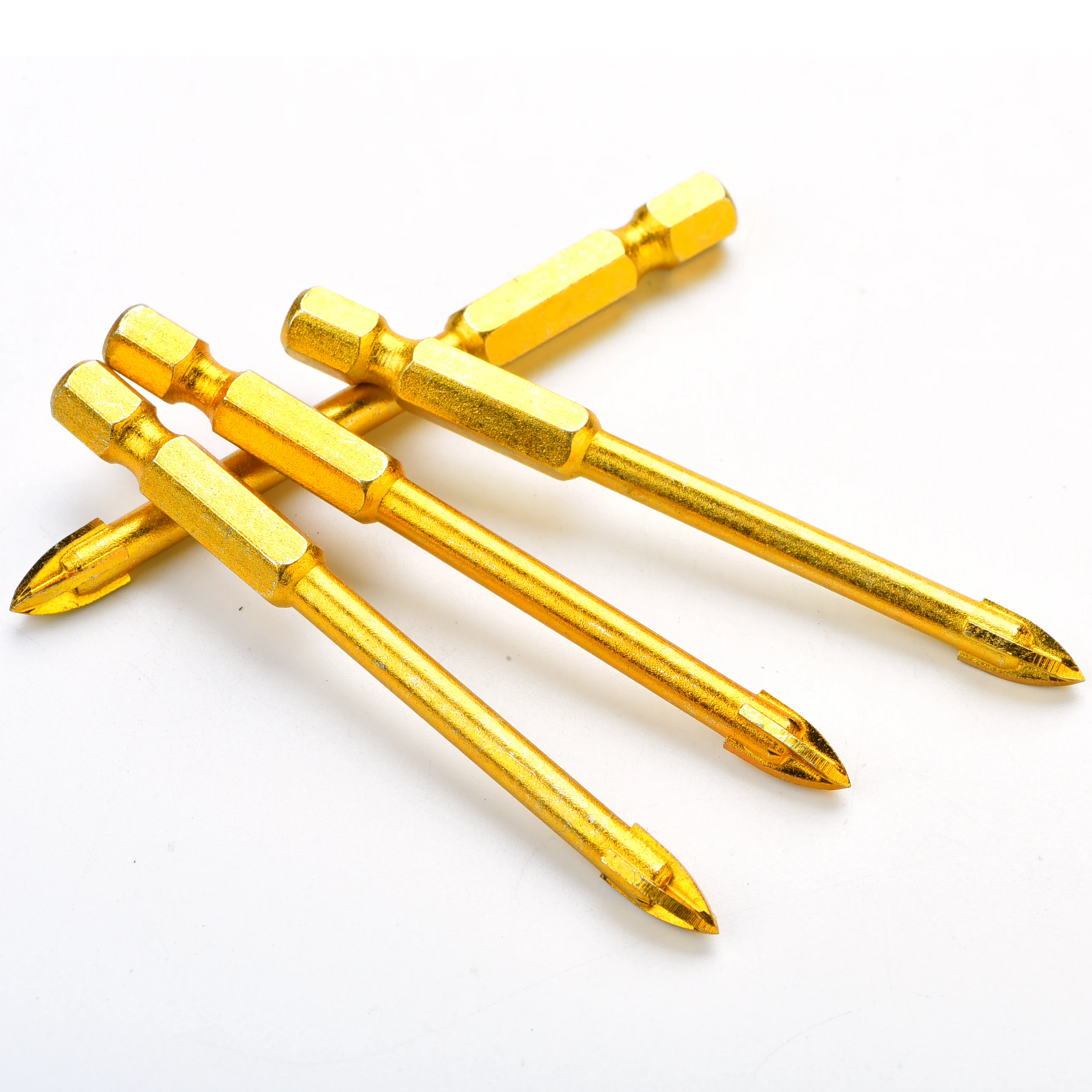 1/4 Hex Shank Carbide Tip Triangle Cross Head Drill Bit for Glass Tile Ceramic Mirror Drilling