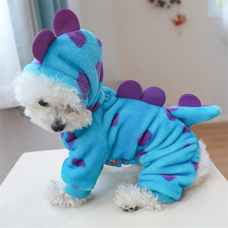 Top quality pet halloween dress up warm four-leg jumpsuit dog dinosaur costume