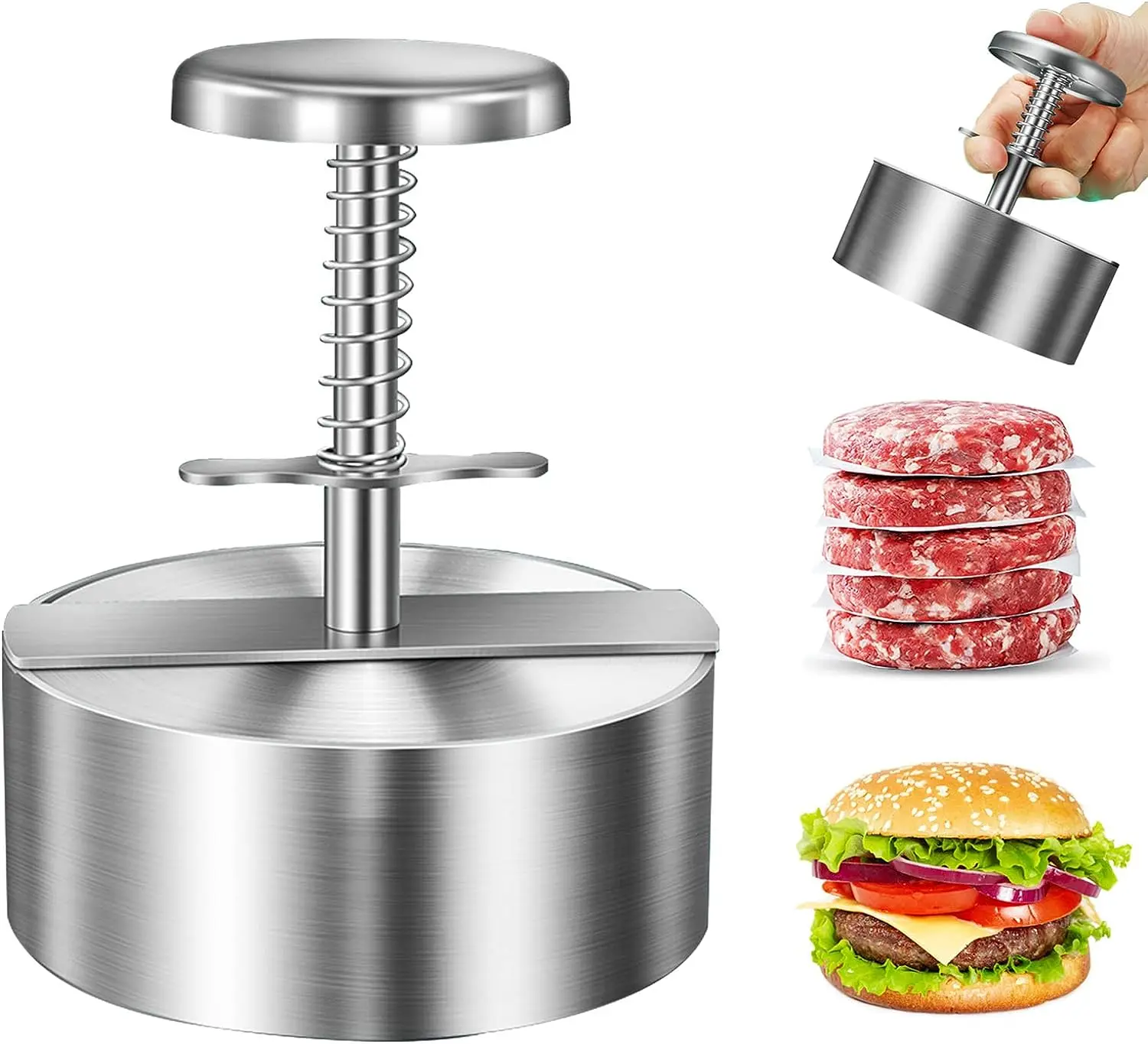 Adjustable Burger Press Patty Maker Stainless Steel Hamburger Press for Meat, BBQ, Homemade Hamburger
