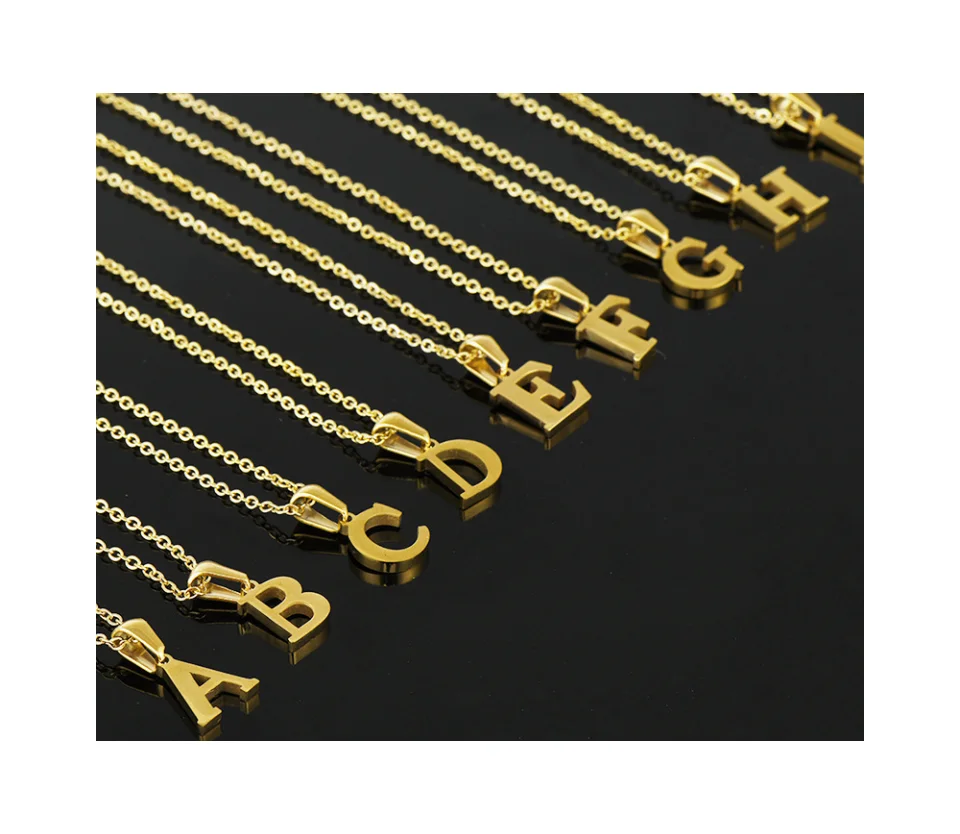 HP Mini letters A to Z letter pendant necklace stainless steel non tarnish 18k gold plated necklace wholesale